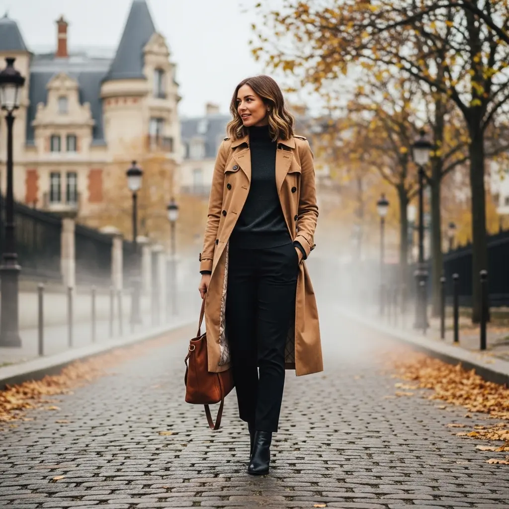 Damen Trenchcoat Herbstlook 2025 in Beige – Pariser Chic als Herbstjacke
