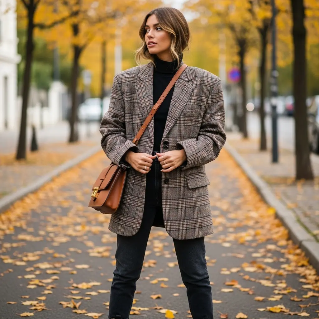 Damen Herbstjacke 2025: Trendiger Oversize-Blazer mit Karo-Muster