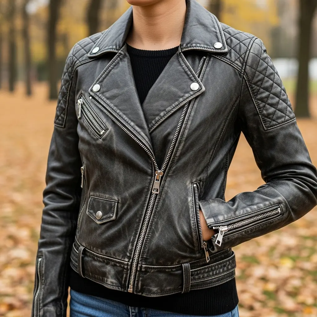Coole Damen Lederjacke im Biker-Stil als Herbstjacke 2025