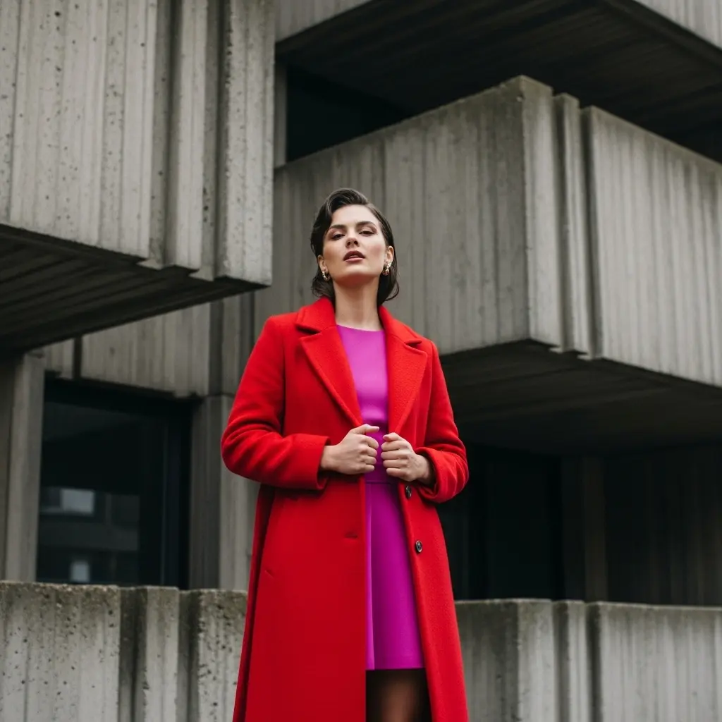  Das Power Couple – Roter Mantel zu pinkem Kleid