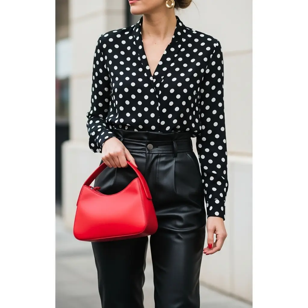 Die Tupfenbluse zur High-Waist-Hose